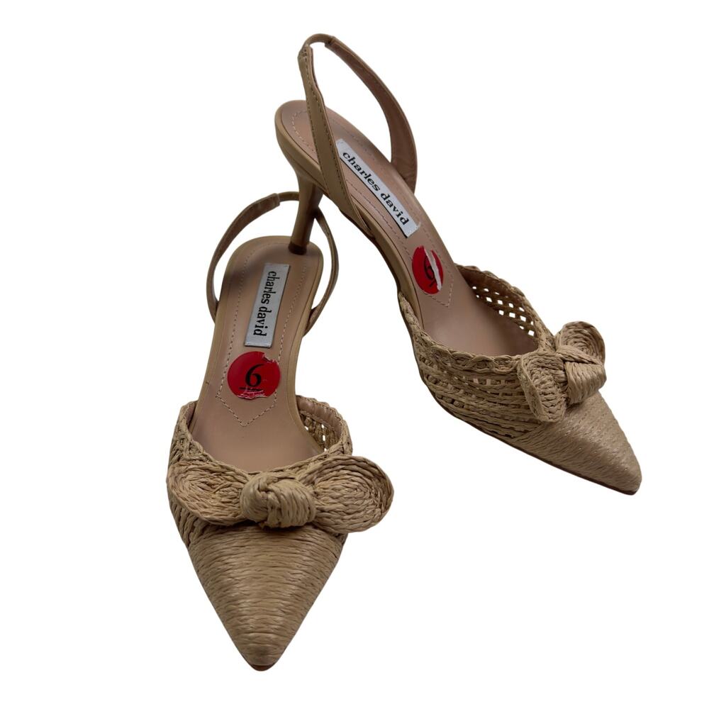 Charles David Allyson Natural Boho Raffia Bow Slingback Pumps Women's Size 6